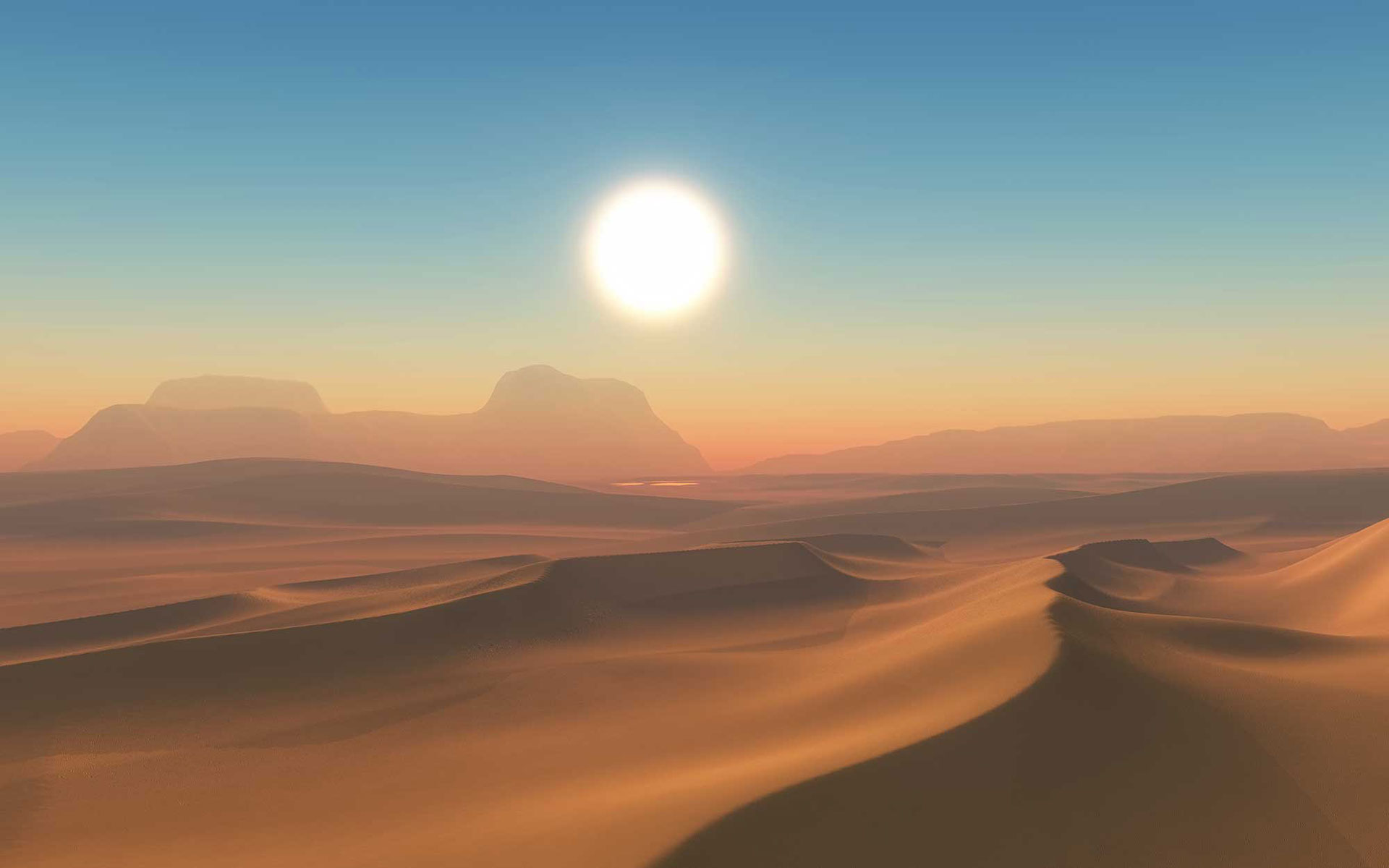 Brandende zon boven de woestijn